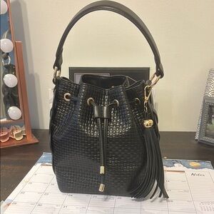 Aldo Black Woven Bucket Handbag
